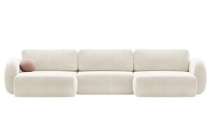 Maison Heritage Krémově bílá sametová rozkládací pohovka Kora 362 cm