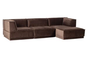 WOOOD Tmavě hnědá sametová rohová pohovka Manu 286 cm
