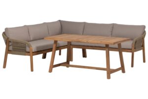 WOOOD Šedý dřevěný zahradní set rohové pohovky a stolu Taro