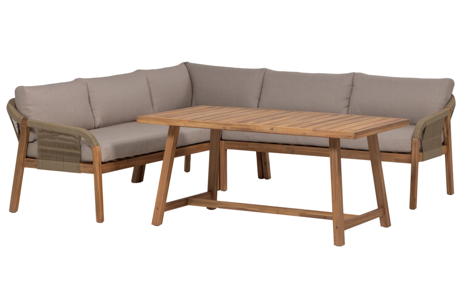 WOOOD Šedý dřevěný zahradní set rohové pohovky a stolu Taro