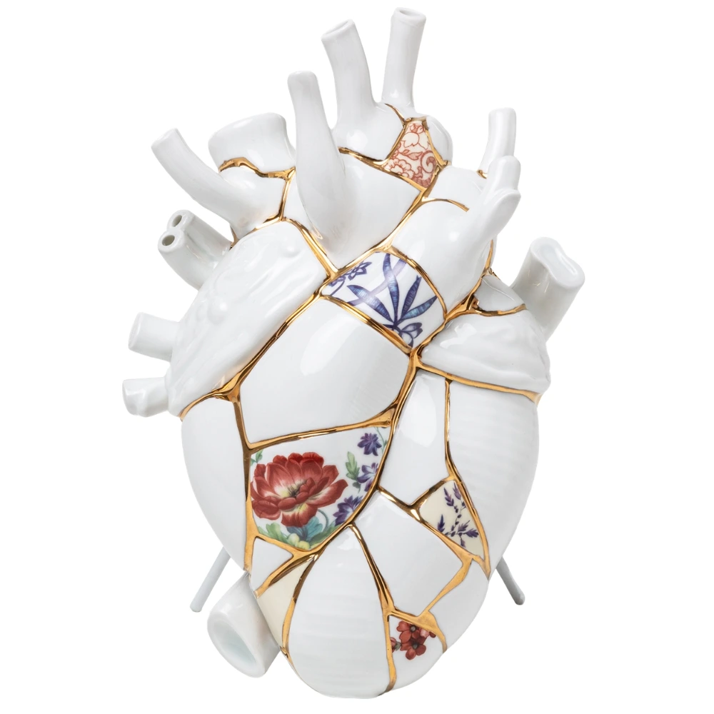 Seletti Bílá porcelánová váza Love in Bloom Kintsugi 25 cm