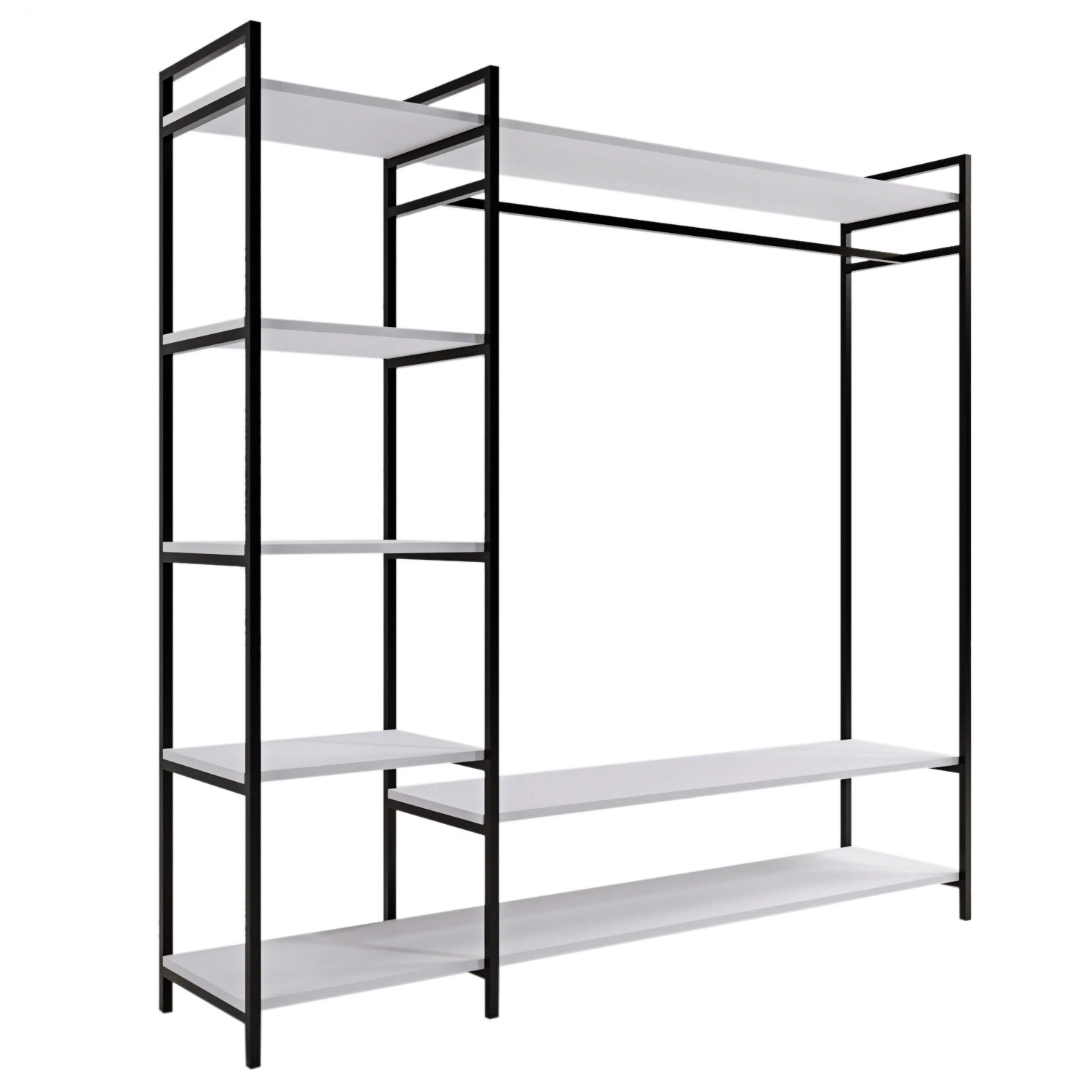 Kalune design Otevřená šatní skříň RAFLI bílá s policemi vlevo